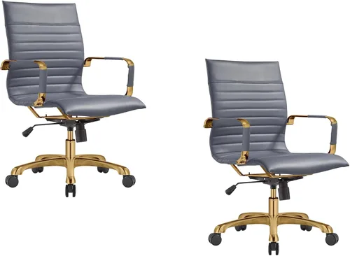 Vista 24 de LeisureMod Harris Silla de oficina con almohadilla suave, silla ejecutiva de piel sintética con base de acero dorado, altura ajustable, bloqueo