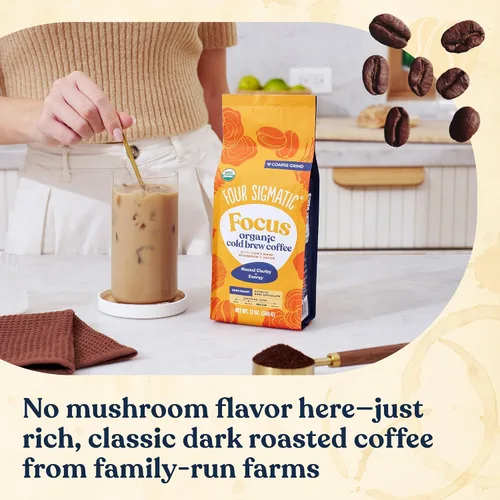 Vista 4 de Four Sigmatic Café Molido Orgánico para Preparación en Frío Tostado Oscuro, Molido Grueso con Melena de León y Chaga Café de Hongos