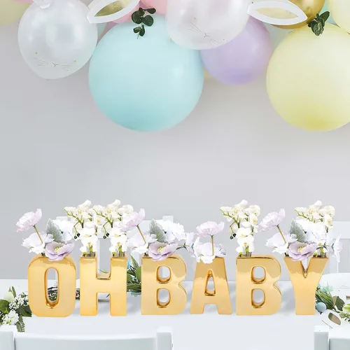 Vista 8 de Efavormart.com Maceta de cerámica chapada en oro brillante de 6" con escultura de letra B, florero para plantas de brotes, pieza central de mesa