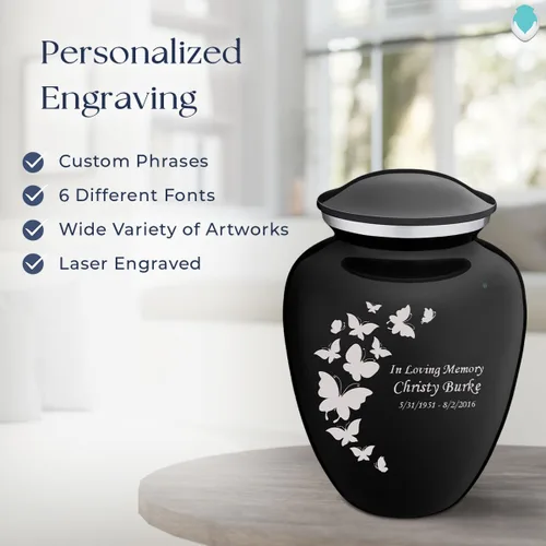 Vista 6 de Geturns Embrace Urnas de Cremación de Mariposa Personalizadas para Adultos para Cenizas Humanas I Urna Funeraria Grande Negra para Mujeres y Hombres