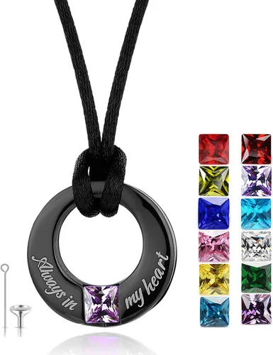 Vista 7 de YOUFENG Collares de urna de piedras natales para cenizas, urna redonda de cremación colgante para cenizas humanas, recuerdo conmemorativo, medallón
