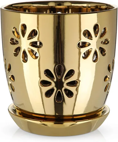 Vista 12 de Ollas de orquídeas de 6 pulgadas con agujeros Brown Black Ceramic Orchid Pot para trasplante marrón y negro