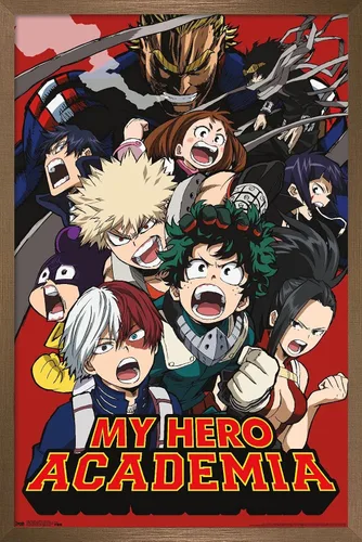 Vista 14 de My Hero Academia - Póster de pared Key Art 2, 22.4 pulgadas de largo x 14.7 pulgadas, versión enmarcada en madera de granero