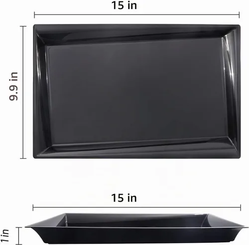Vista 2 de Supernal Paquete de 12 bandejas de plástico negro para servir, bandejas de plástico de 15 x 10 pulgadas, bandeja de plástico de comida rápida