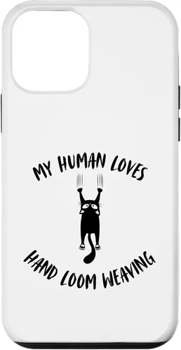 Vista 16 de iPhone 16 My Human Loves Hand Loom Weaving - Cat Parent Hobby Lover Case