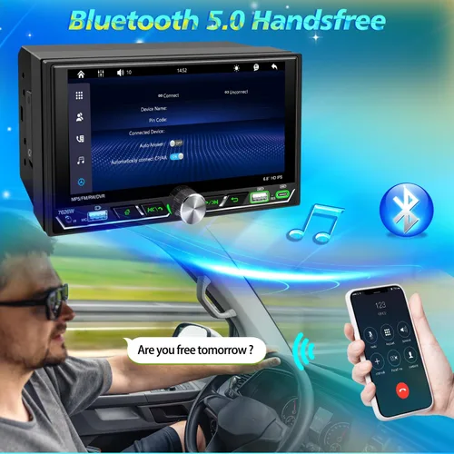 Vista 3 de Estéreo doble DIN para automóvil con pantalla táctil de 6.8 pulgadas con Apple CarPlay y Android Auto, control físico de perilla, Bluetooth 5.0