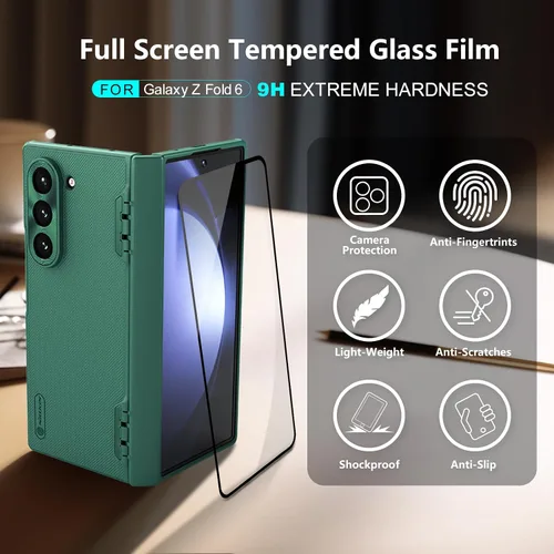 Vista 6 de Nillkin Funda para Samsung Galaxy Z Fold 6 con protector de pantalla, protección de bisagra, textura mate esmerilada (no magnética), diseño delgado