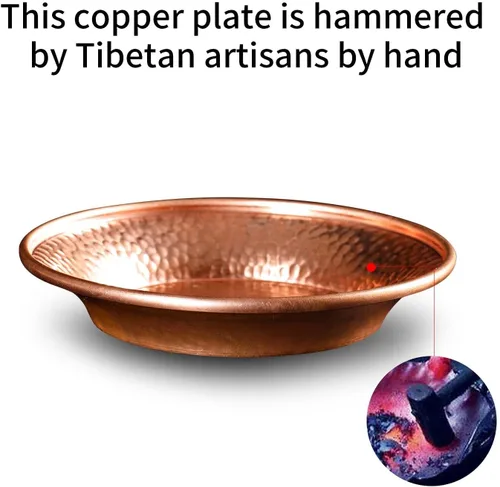 Vista 5 de Juego de soporte para quemador de incienso de cobre, cuenco de cobre martillado para uso en altar, plato de joyería, rituales, incienso, manchas