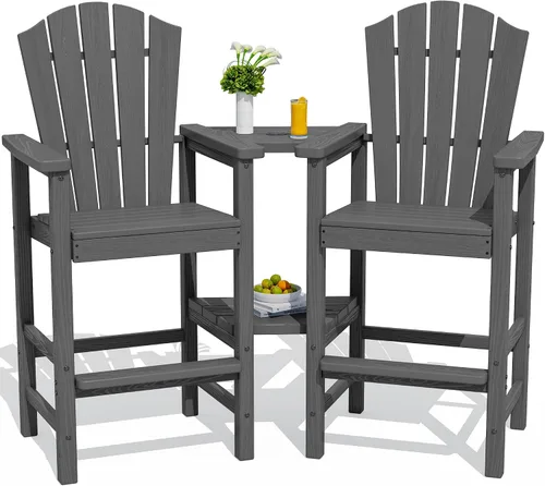 Vista 32 de KINGYES Aruba - Juego de 4 sillas Adirondack altas de HDPE con bandejas de conexión dobles, silla Adirondack de altura de barra en relieve para 2