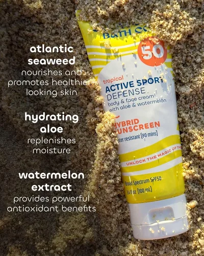 Vista 3 de Seaweed Bath Co Sport Protector solar SPF 50, 3.4 FZ Broad Spectrum Hybrid Sunscreen with Zinc Oxide, Aloe & Watermelon, Water Resistant Face and