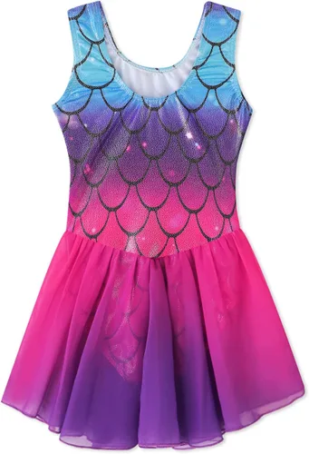 Vista 2 de EQSJIU Leotardo de ballet con falda tutú para niñas, para baile, gimnasia, niños pequeños, vestido de fiesta con copos de nieve brillantes