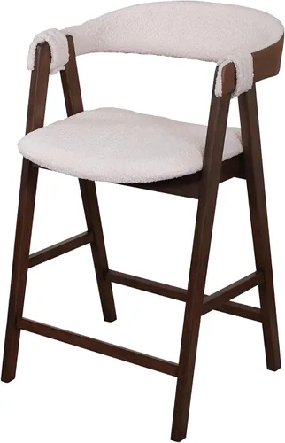 Vista 6 de CONSDAN Juego de 2 sillas de bar de madera maciza que ahorran espacio, diseño compacto y elegante, acabado natural para el hogar y el apartamento