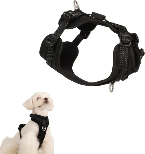 Vista 13 de Arnés reflectante para perro para todo tipo de clima, sin tirones, con código QR, antipérdida, ajustable, de liberación rápida, arnés acolchado