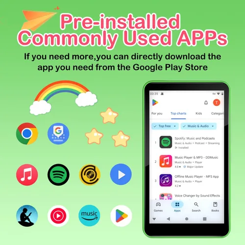 Vista 4 de Reproductor de MP3 Android para niños con azul y WiFi: 160 GB, táctil de 4 pulgadas, WiFi/Bluetooth Spotify, App Store, control parental