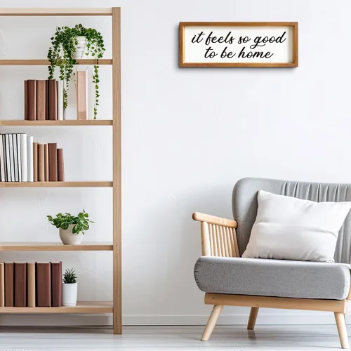 Vista 3 de Marco de fotos de madera con texto en inglés "It Feels so Good to Be Home", para decoración del hogar, arte rústico para pared, crea un ambiente