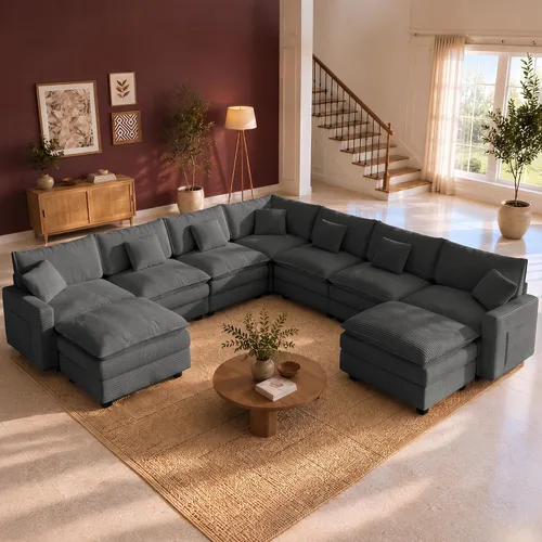 Vista 24 de Cloud Couch Sectional, L Shaped Modular Sofa with Movable Ottoman Negro