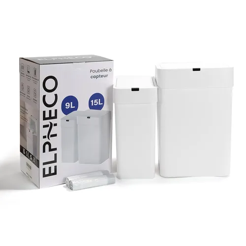 Vista 7 de ELPHECO Basurero de baño con tapa, paquete de 2 botes de basura automáticos, 2.5 galones + 4 galones con sensor de movimiento inteligente