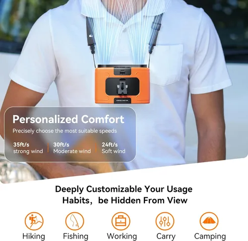 Vista 2 de Doublepow - Ventilador de cintura portátil de 10000 mAh, ventilador personal de doble cintura, cuello colgante de cinturón, doble motor de 20 horas