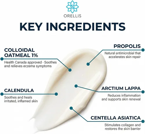 Vista 3 de Crema para eccema con avena coloidal orgánica, caléndula y propóleos, ungüento natural para aliviar el eccema facial y cuerpo. Alivio instantáneo