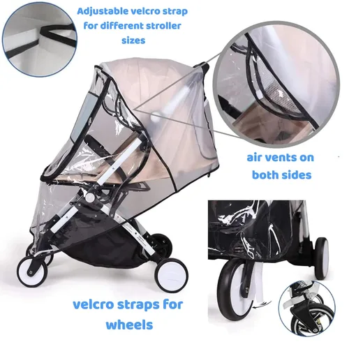 Vista 8 de Funda de lluvia para cochecito, cubierta de lluvia para moisés, cubierta de cochecito de invierno, protector universal para viajes, transpirable
