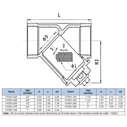 Vista 4 de Colador Y de Acero Inoxidable de 1/4" - 800WOG, FxF NPT