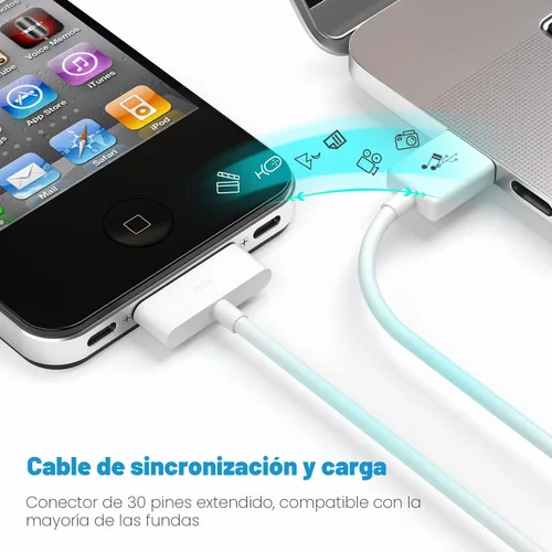 Vista 4 de sarmert Cable de carga USB de 30 pines certificado por Apple, cable de carga USB de 4.0 pies compatible con iPhone 4 4S 3G 3GS iPad 1 2 3 iPod Touch