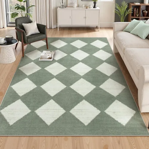 Vista 11 de Lahome - Tapete con diseño de entramado marroquí, a cuadros, pequeño, suave y antideslizante, moderno, resistente a las manchas, para puerta Negro