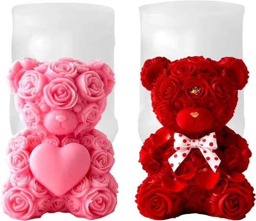 Vista 12 de 2 moldes de silicona de oso de rosas, moldes para hacer velas de oso de peluche 3D, adorno para moldes de resina epoxi para manualidades, molde