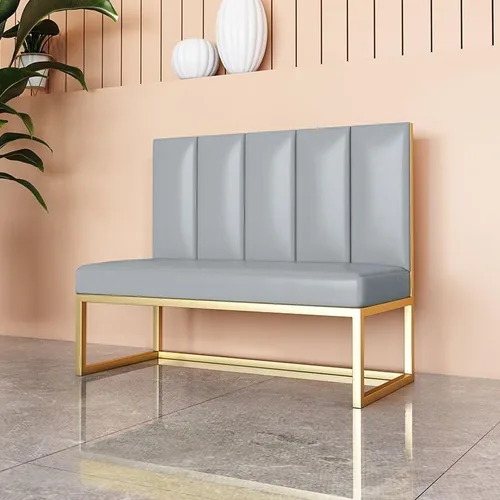Vista 8 de Banco Settee con Respaldo, Sofá Loveseat Moderno Tapizado de PU Cabina de Una Sola Cara con Marco de Aleación, Banco Sofá de Comedor Restaurante