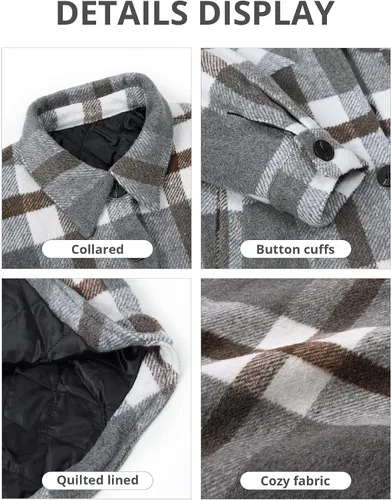 Vista 6 de GRAPENT Chaqueta acolchada con botones a cuadros de gran tamaño para mujer