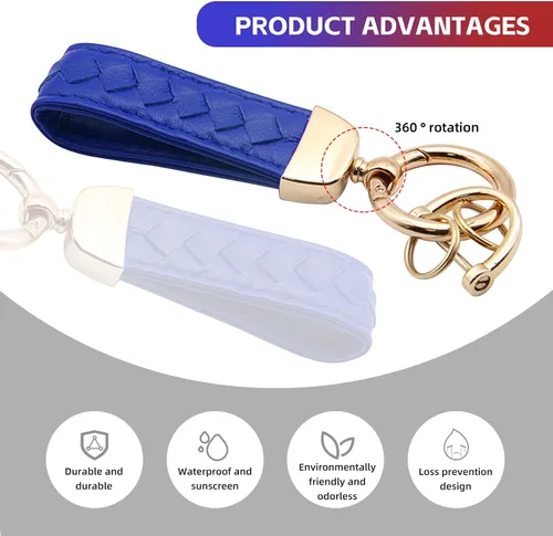 Vista 4 de NTNEV Llavero de cuero genuino para automóvil, llavero universal para automóvil, hecho a mano, rotación de 360 grados con anillo en D antipérdida, 2