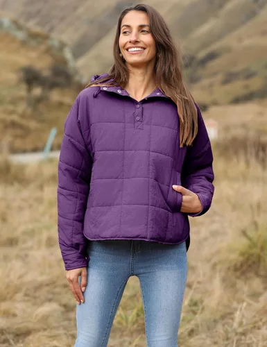 Vista 24 de QIBABU Chaqueta acolchada con capucha de gran tamaño para mujer, ligera, acolchada, manga larga, abrigo de invierno cálido