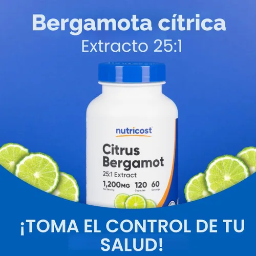 Vista 5 de Nutricost Cápsulas de bergamota cítrica de 1,200 mg, 120 cápsulas - Extracto de bergamota 25:1 - 60 porciones, sin gluten, vegano y sin OMG