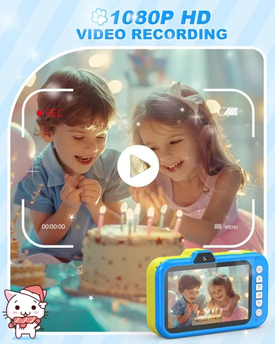 Vista 4 de Cámara para niños Uffylle, selfie frontal de 1080P 48MP, cámara de juguete para niños pequeños con pantalla grande de 3.5 pulgadas, zoom 10X
