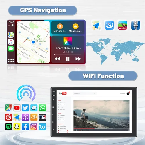 Vista 3 de 8 Core 4+64 GB 7 pulgadas Android 15 Doble DIN coche estéreo inalámbrico Carplay, pantalla táctil Android Auto receptor de radio de coche con 59UI