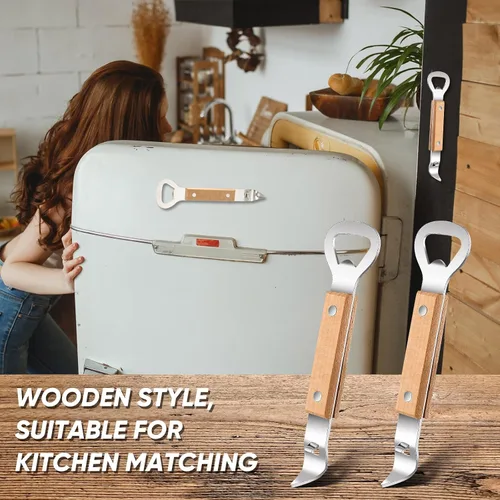 Vista 6 de 2 abrelatas magnéticas de botellas y latas con mango de madera, imanes de acero inoxidable para perforar latas para cervezas, bebidas, adecuado