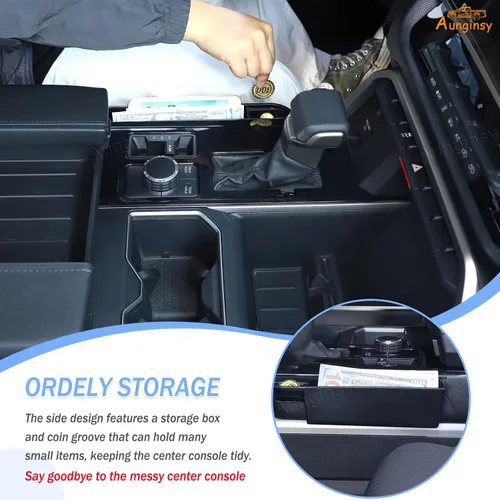 Vista 2 de Aunginsy Marco para panel de cambio de marchas con caja de almacenamiento Compatible con Toyota Tundra/Sequoia 2022-2024 2025 Protector contra