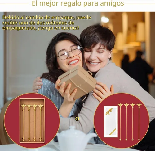 Vista 7 de 4 piezas de agitadores de cóctel Bumble Bee, varillas de acero inoxidable de 19 cm con parte superior decorada en oro para mezclar cócteles