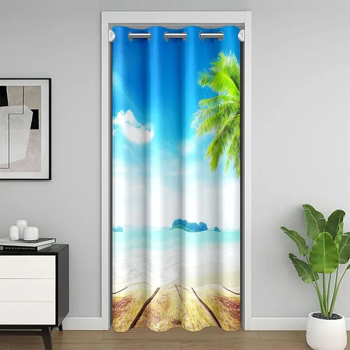 Vista 22 de Erosebridal Cortina opaca para puerta de zorro para niños, bonito diseño de oso bosque, ciervo, para niños y niñas, búho de dibujos animados