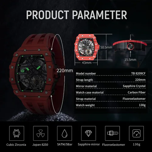 Vista 7 de Relojes automáticos para hombre, reloj impermeable hasta 164.0 ft, reloj analógico de esqueleto mecánico de lujo, correas de reloj de silicona