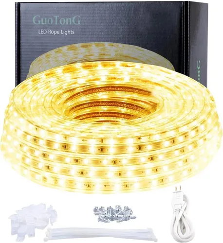 Vista 8 de Kit de tira de luz LED de 20 pies, impermeable, 6000 K, luz blanca diurna, 110 V, LED SMD 2835 flexible, fuente de alimentación con certificación