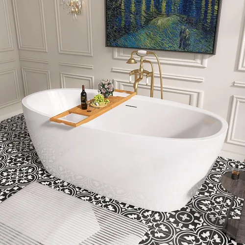 Vista 11 de Bañera independiente de 59", bañera independiente de acrílico puro, elegante bañera independiente contemporánea de remojo profundo, certificada cUPC