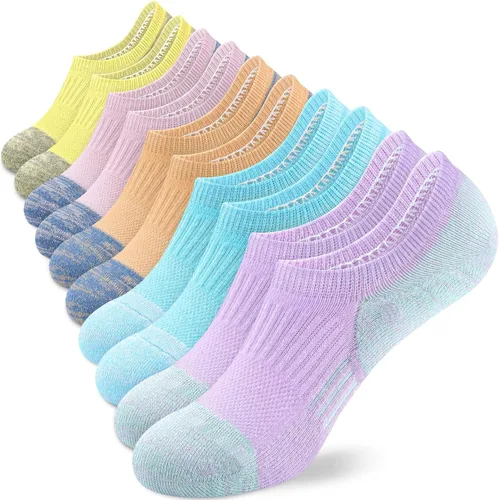 Vista 3 de Amutost - Calcetines invisibles deportivos para mujer con acolchado en el tobillo, corte bajo, 5-6 pares Beige Gris Blanco