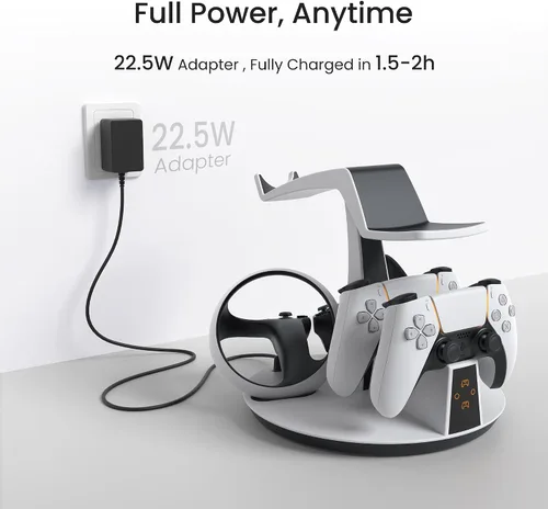 Vista 4 de KIWI design D2 3-in-1 Controller Charging Station for PSVR2 and PS5 with VR Display Stand and LED-Charging Indicator