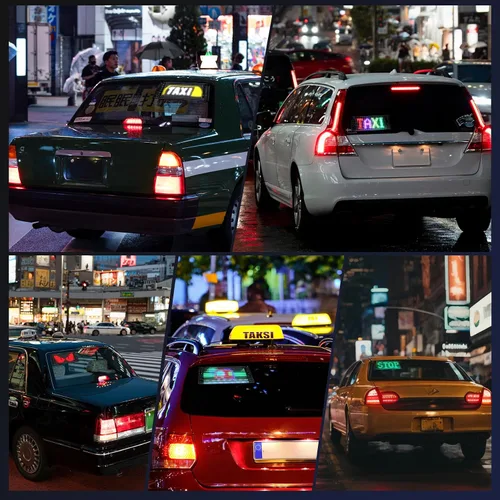 Vista 5 de Señales de luz LED para automóvil, calcomanías LED para parabrisas de taxi, panel de matriz LED digital flexible, control de aplicación Bluetooth