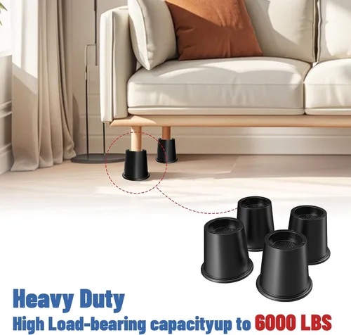 Vista 6 de MYMULIKE Elevadores de cama de 4 pulgadas resistentes, juego de 4 elevadores de muebles, elevadores redondos para muebles para cama, escritorio