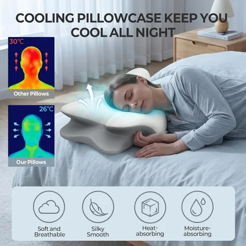 Vista 2 de Besyodo Almohada cervical para el cuello para aliviar el dolor, almohada ergonómica de espuma viscoelástica para dormir, almohada de contorno Gris