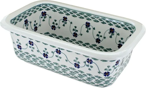 Vista 2 de Blue Rose Polish Pottery – Panadero de pan azul violeta – 10 x 6.25 pulgadas – Plato de cerámica para hornear y servir panes