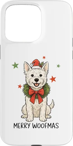 Vista 30 de Merry Woofmas White Terrier Dog Santa Hat Christmas Cute Dog Case for iPhone 15