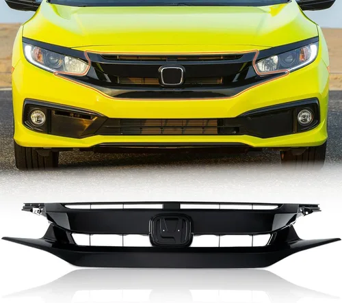 Vista 10 de PIT66 Rejilla delantera superior del parachoques en capó negro con cromo compatible con Honda Civic 10th Limousine 2016 2017 2018 parrilla para Civic